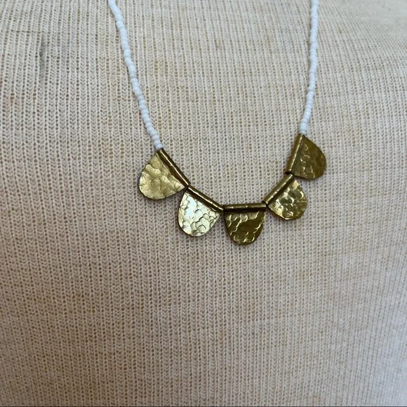 Hammered Gold and Bead Necklace - Picture 4 of 15